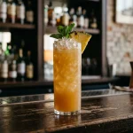Reggae Rum Punch med jamaikansk rom, ananasjuice, apelsinjuice, jordgubbssockerlag & limejuice