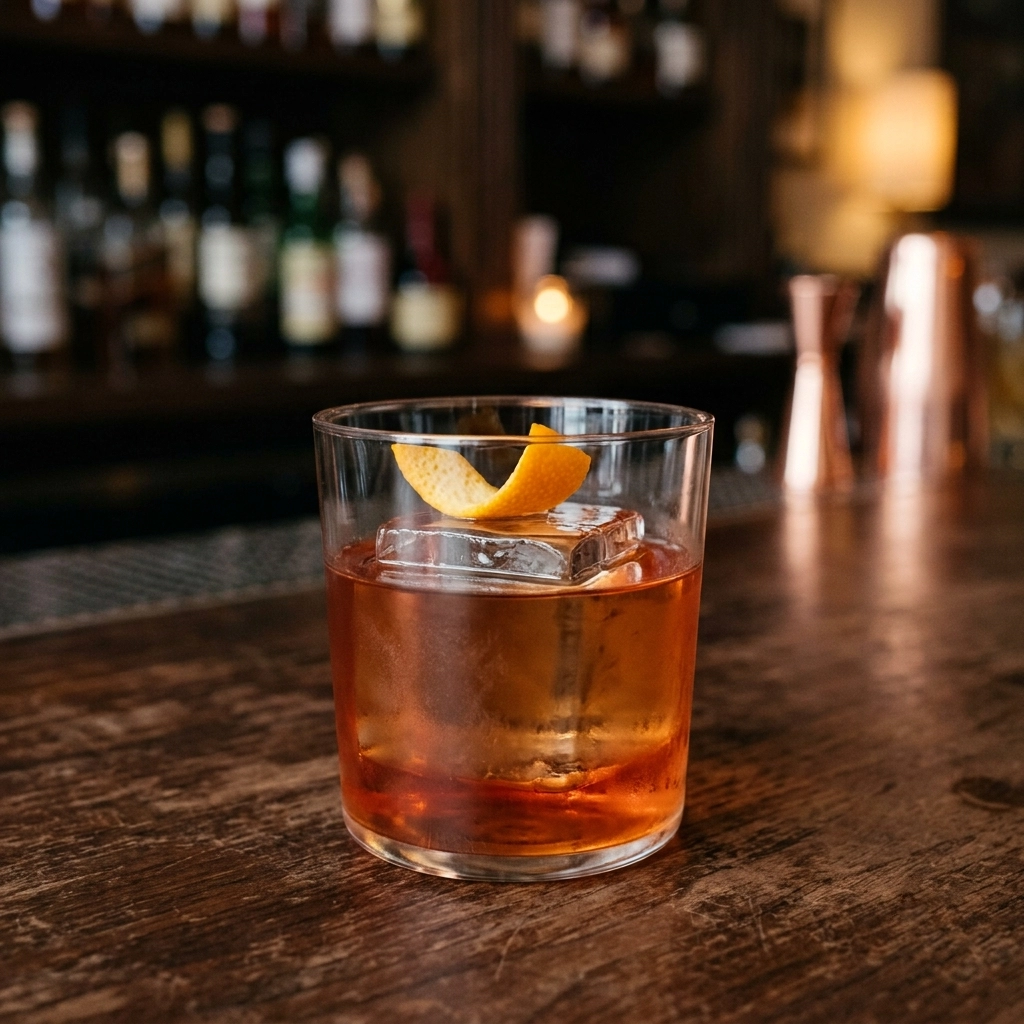 Sore Loser med bourbon. creme de peche, amontillado sherry, absinthe & aromatiska bitter