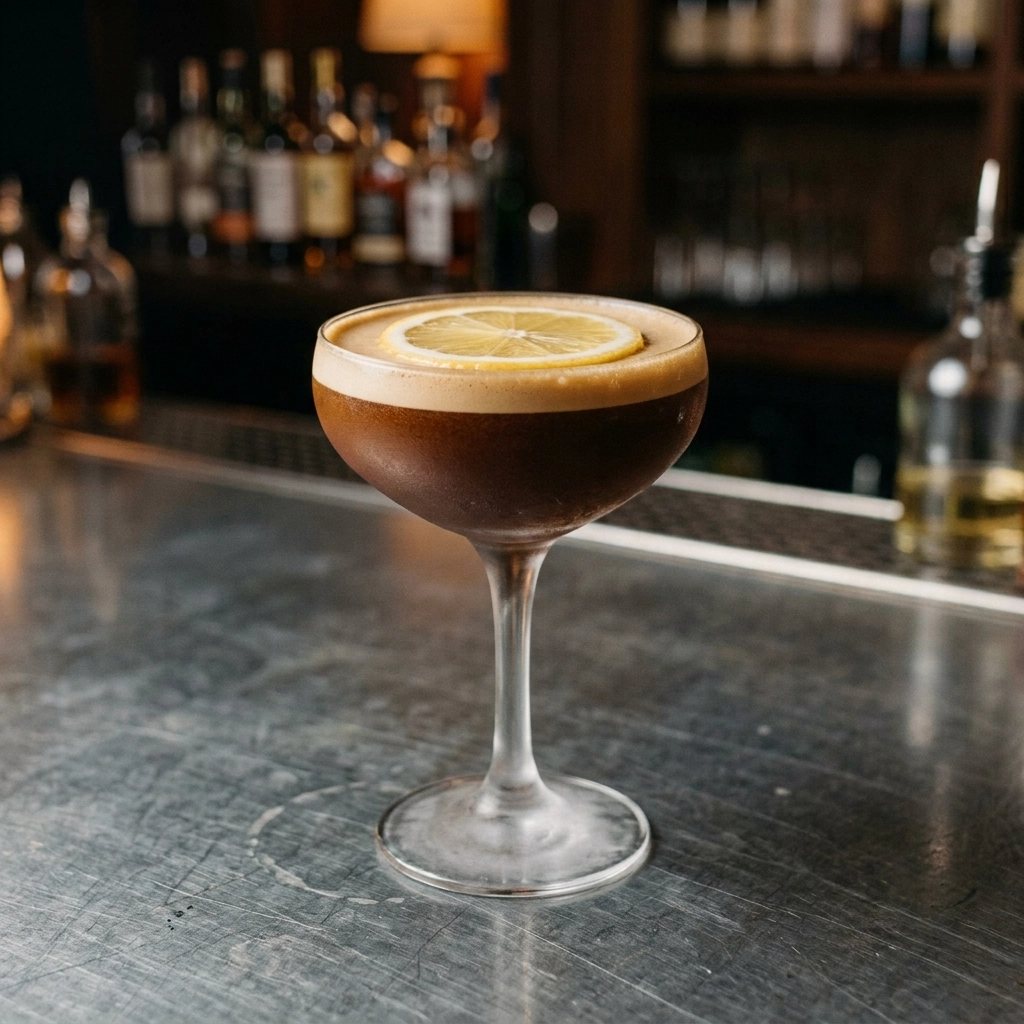 Espresso Martini Sour med vodka, kaffelikör, espresso, citron & sockerlag