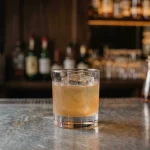 Salt & Ash med grapeinfuserad tequila, mezcal, citronjuice, lapsanginfuserad söt vermouth, marashinolikör, rörsocker, aromatiska bitter & grapebitters
