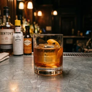 Benton´s Old Fashioned med bacon-fat-washed bourbon, lönnsirap & angostura bitters