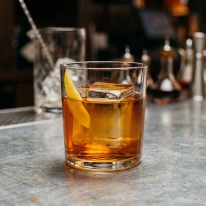 Improved Whisky Cocktail med rye whisky, sockerlag, marashinolikör, angostura bitters & absinthe