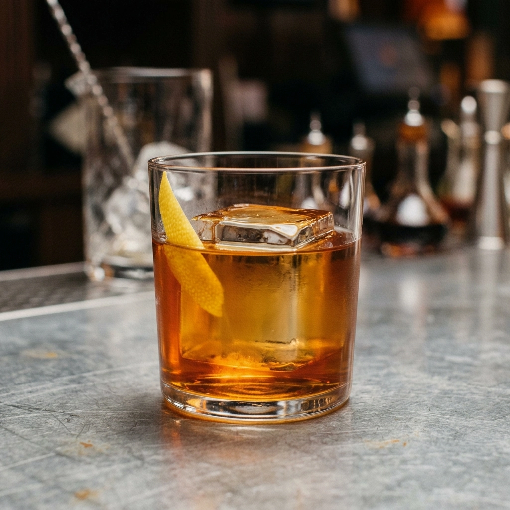 Improved Whisky Cocktail med rye whisky, sockerlag, marashinolikör, angostura bitters & absinthe