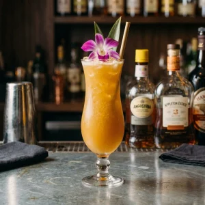 Pearl Diver med lagrad rom, demerararom, limejuice, apelsinjuice, don´s gardenia mix & angostura bitter