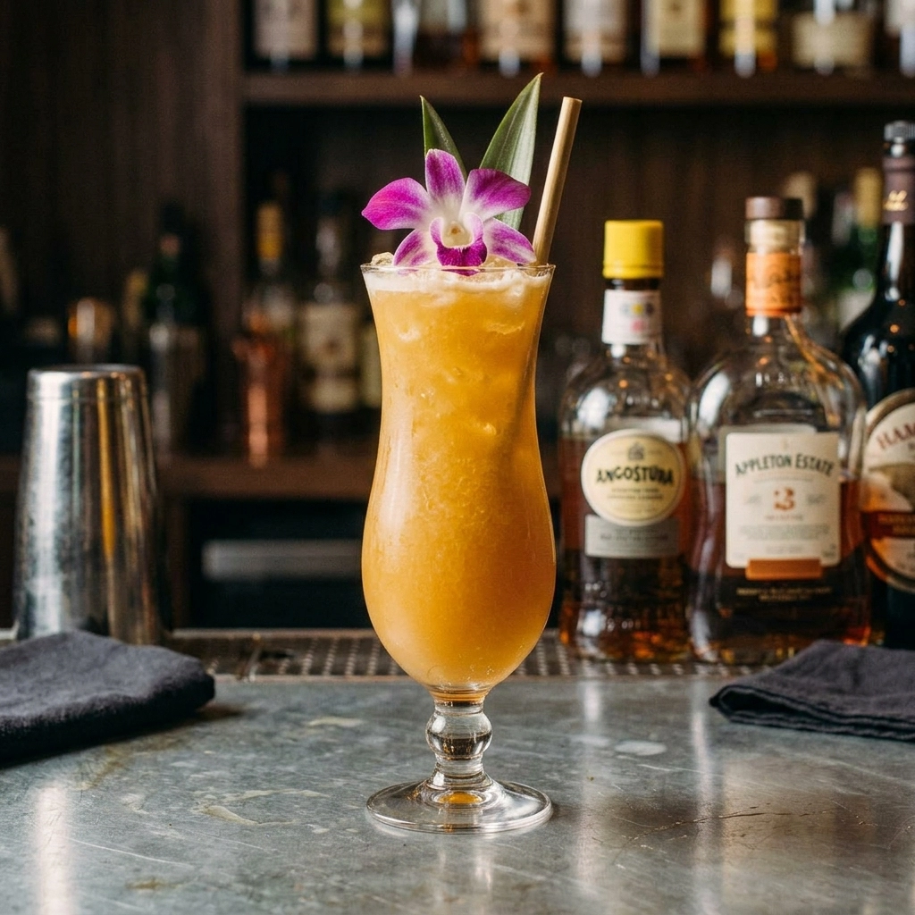 Pearl Diver med lagrad rom, demerararom, limejuice, apelsinjuice, don´s gardenia mix & angostura bitter
