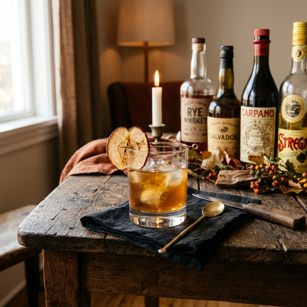 Autumn leaves med bourbon, calvados, söt vermouth, strega & angostura bitters