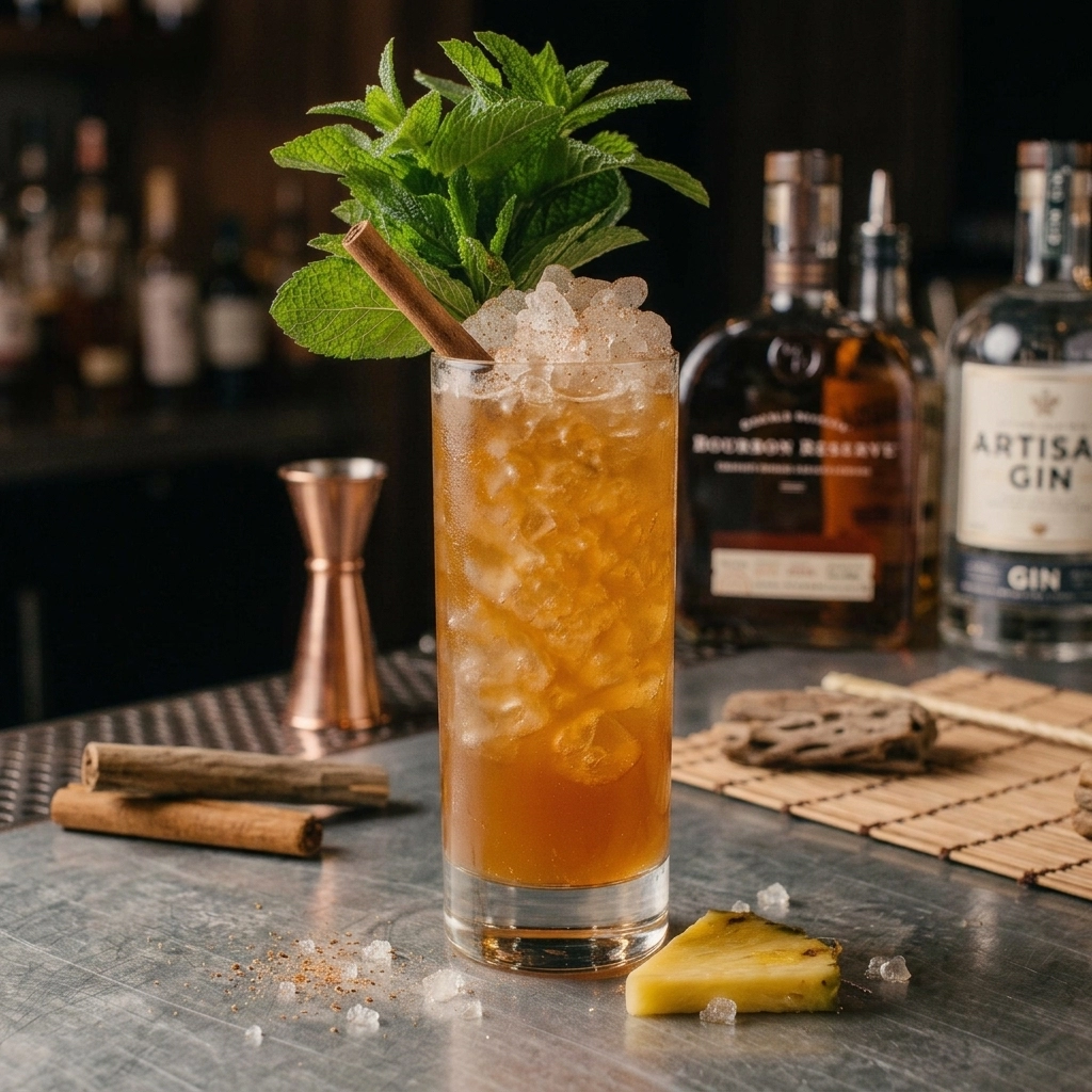 Iron Ranger med bourbon, ananas, citron, falernum, sockerlag & angostura bitter