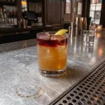 New York Sour med bourbon, sockerlag, citronjuice & rödvin
