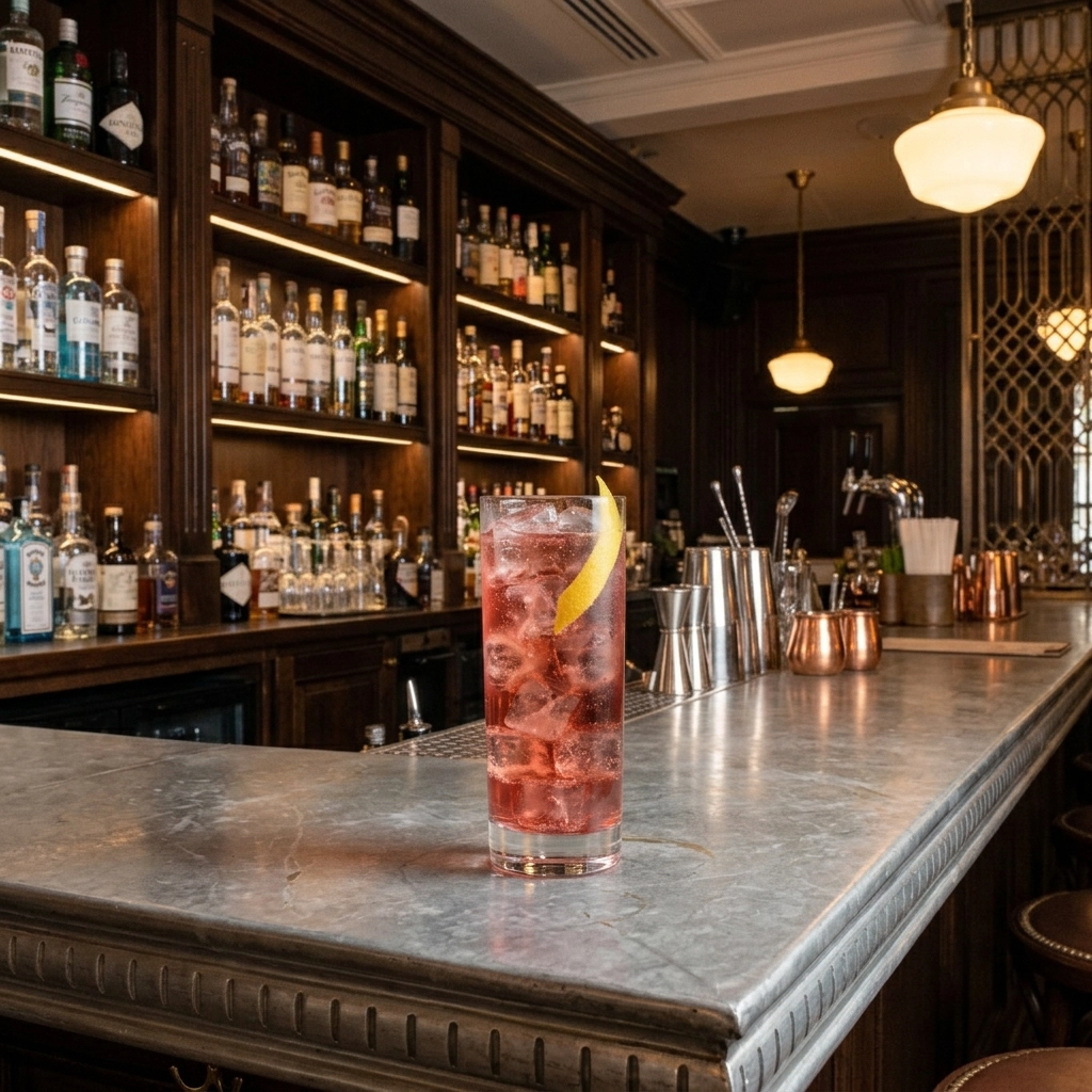 Pompier med torr vermouth, creme de cassis & soda