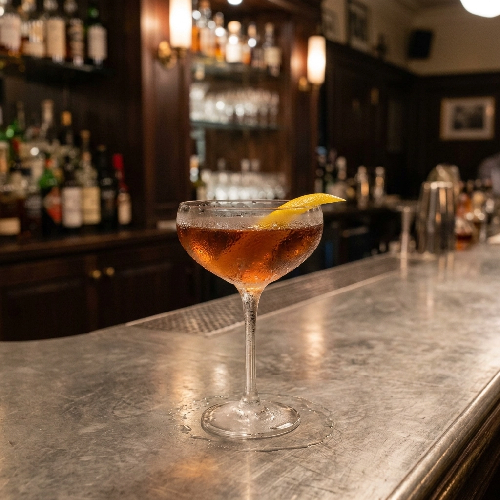 Trident med akvavit, cynar, torr sherry, persikobitter & orange bitter
