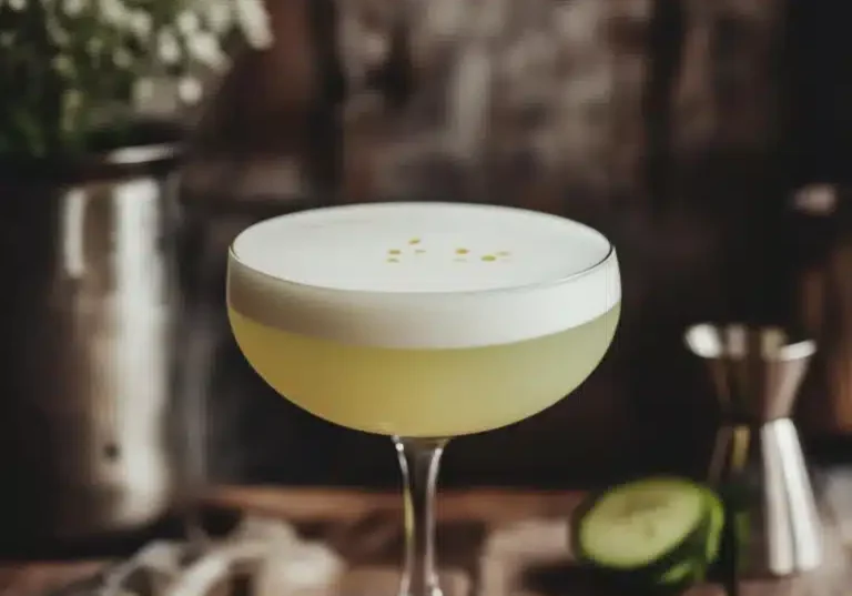 Cucumber Gin Sour med gin, citron, gurka, socker & äggvita