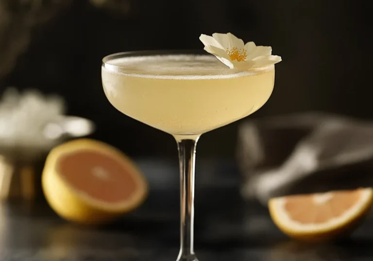 Fleur de Paradis med gin, st germain, grapefrukt, citron, socker, orange bitters & champagne