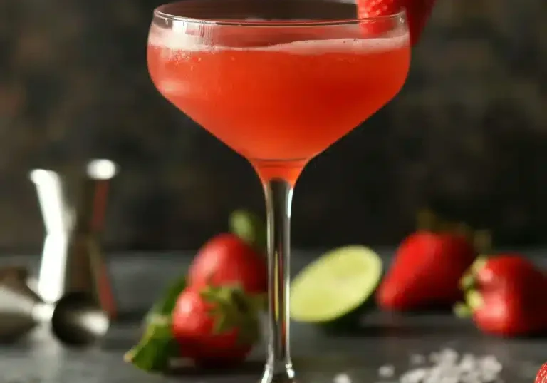 Strawberry Gimlet på gin, jordgubbssockerlag & limejuice