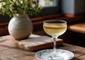 Yuliya Martini med vodka. americano bianco, creme de peche vigne & absstinhe